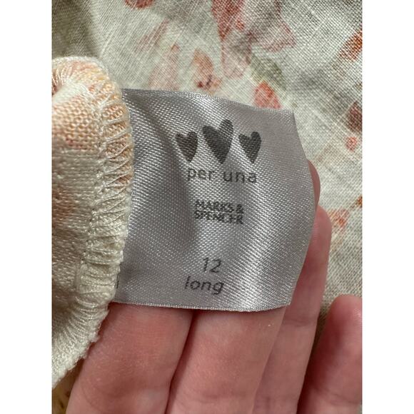 Per Una 100% Linen Floral Bias Cut Midi Dress US Size 8L Vtg Y2K Boho Cottage - Picture 10 of 12